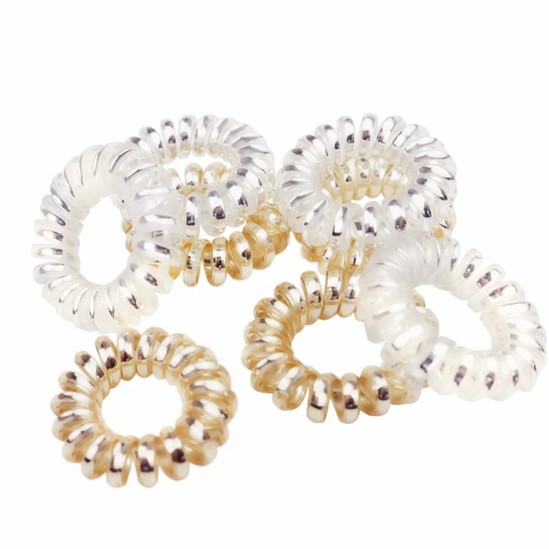 

2PCS Silicon Rubber Spring Hair Band Transparent Golden/Silver Telephone Wire Rubber Band Spring Hair rope Hair Accessories