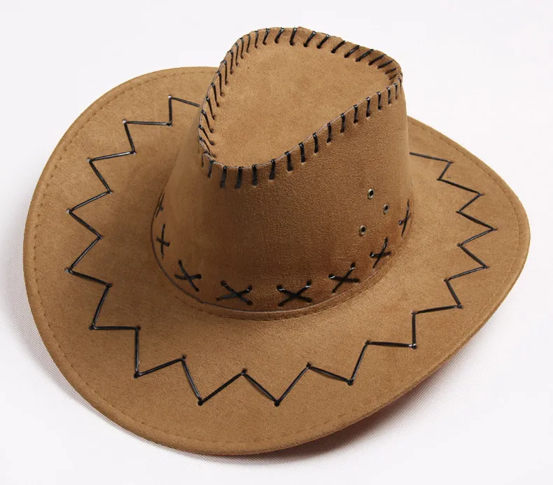 Высокое качество, с широкими полями, Искусственные кожаные ковбойские шляпы для мужчин и женщин, Западный Голливудский стиль, карнавальный костюм, ковбойская шляпа для путешествий AW7587