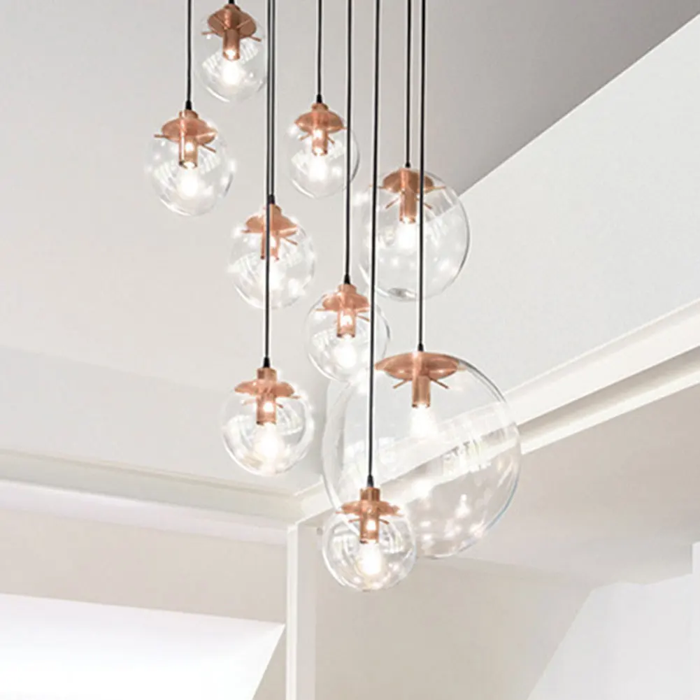 

Modern Nordic Chandelier Multi-lights Staircase Pendant Glass Ball Light for Living Room Stairs LKS99
