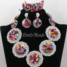Разноцветный свадебный ювелирный набор нигерийские африканские Хрустальные Бусы ювелирный набор индийское ожерелье для невесты набор круглый кулон AIJ727