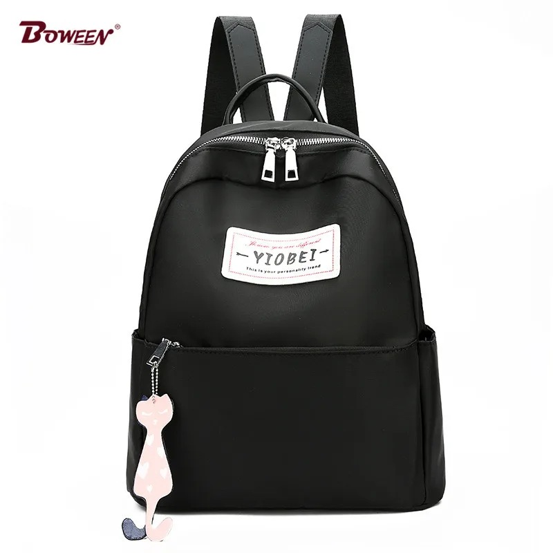 

Black Oxford Teen Backpack Women School Bags for Teenagers Girs Casual College Schoolbag Female Bookbag Cartoon Cat Pendant 2019