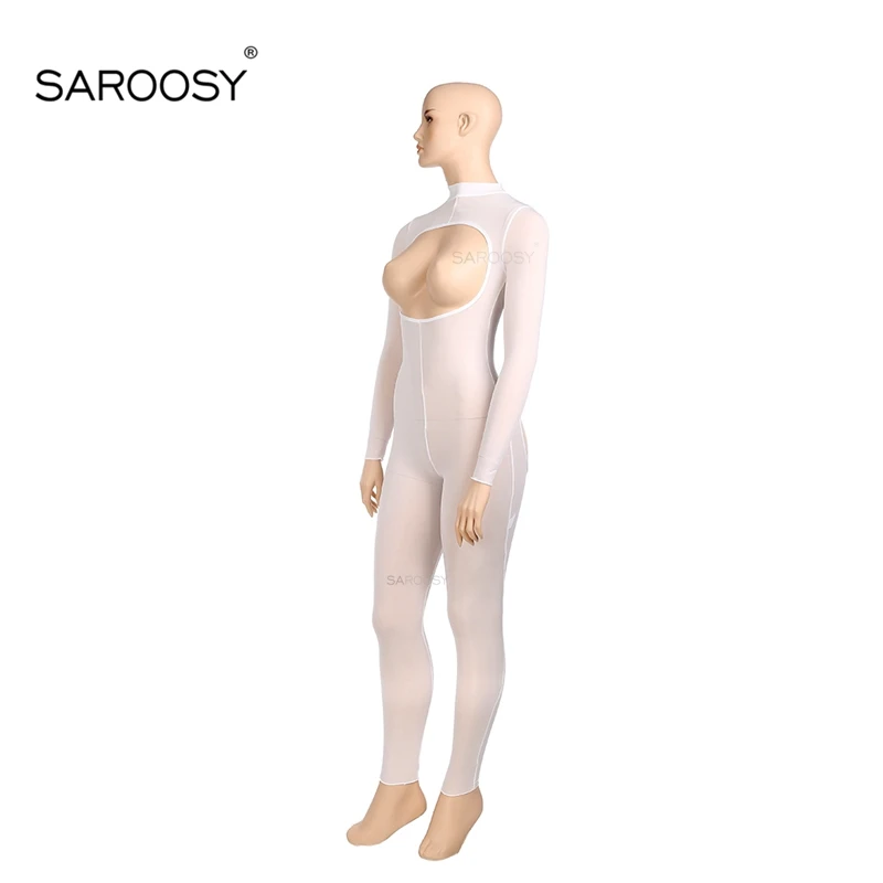 SAROOSY, сексуальный открытый бюстгальтер, боди с открытой промежностью для женщин, длинные рукава, молния сзади, деталь, горячее эротическое белье размера плюс - Цвет: Белый