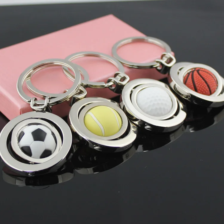 10pcs/Lot 3D Sports Keychain Rotating Basketball Soccer Golf Tennis