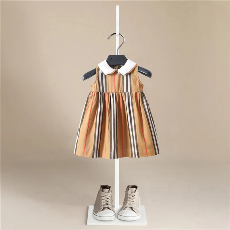 

Summer Baby l Clothes Bebe Girls Dress Sets Kids Stripe Style Dresses Casual Sleeveless Lapel Tutu kids dresses for girls