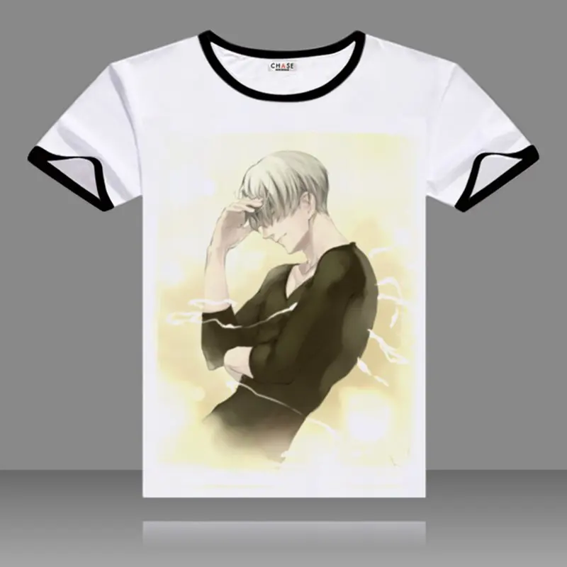 Популярные футболки Yuri on Ice Plisetsky черные топы с круглым вырезом и коротким рукавом