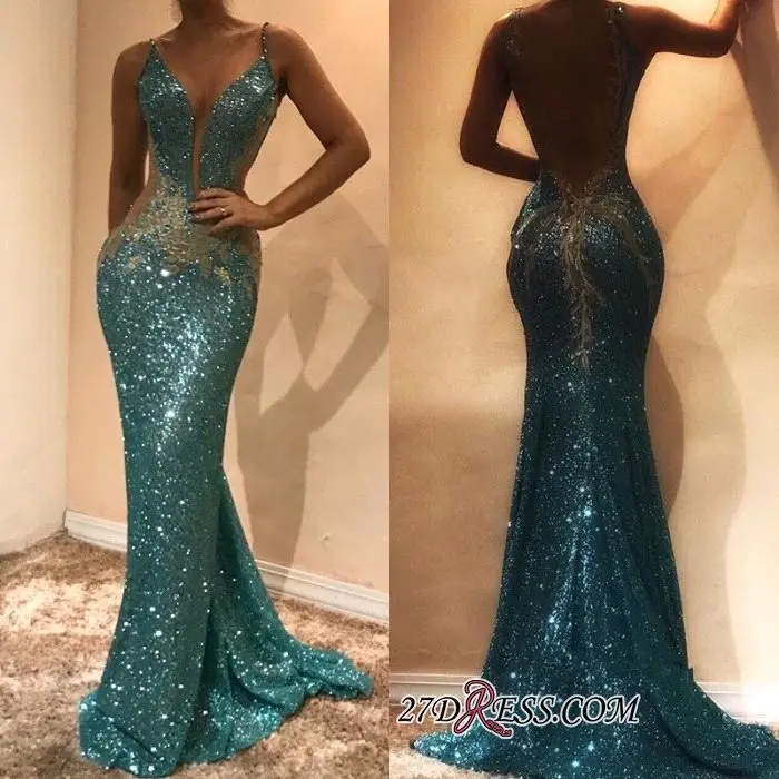 Фото Stunning Spaghetti Straps Mermaid Prom Dresses Long 2019 Sexy Open Back Sequins Appliques Party Dress Special Occasion Wear | Свадьбы и
