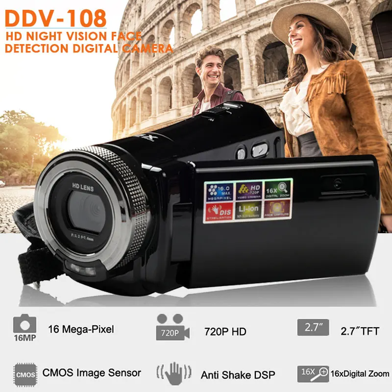 

HD Camera 2.7''TFT-LCD CMOS Night Vision Handheld Wedding Record 720P 2MP 16X ZOOM DVR Digital Camera