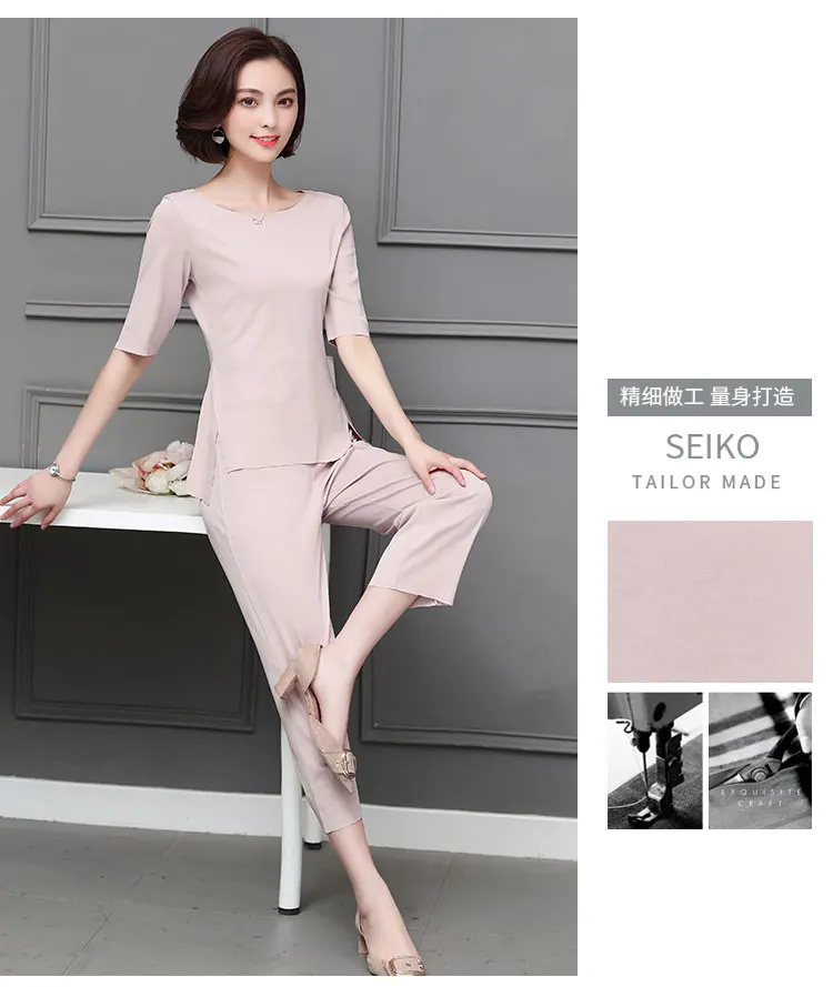 satin pajamas for women M-5xl Summer Two Piece Sets Women Half Sleeve Tops And Pants Suits Pink Black Casual Office Elegant Women's Sets 2019 matching workout sets