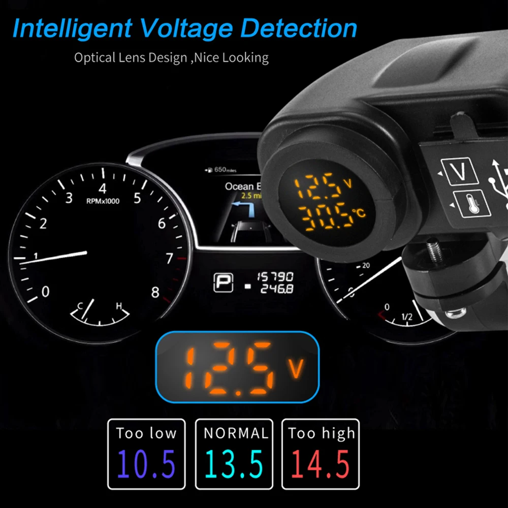 

Universal Motorcycle Bike Dual USB Charger 12V/24V 2.1A W/ Digital Red/Yellow LED Voltmeter Quick Charge Motorcycle Accessories