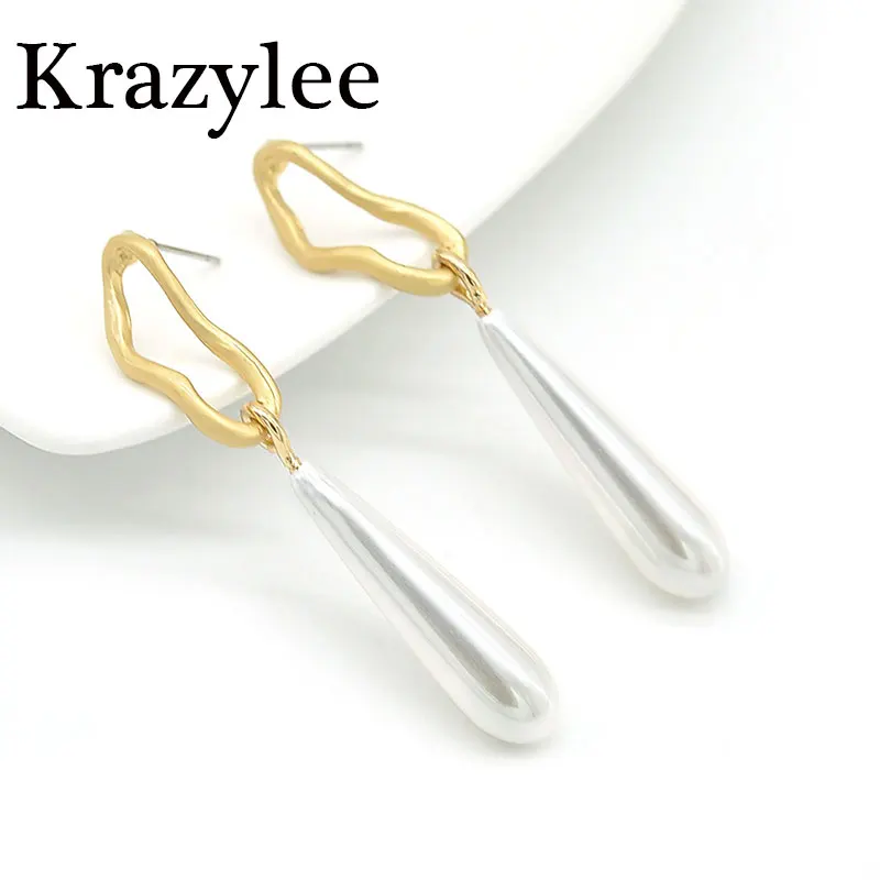 

Krazylee New Fashion geometric Earrings For Women Girls Gold Color geometric Plated Drop Freshwater Pearl Earrings gifts E787c