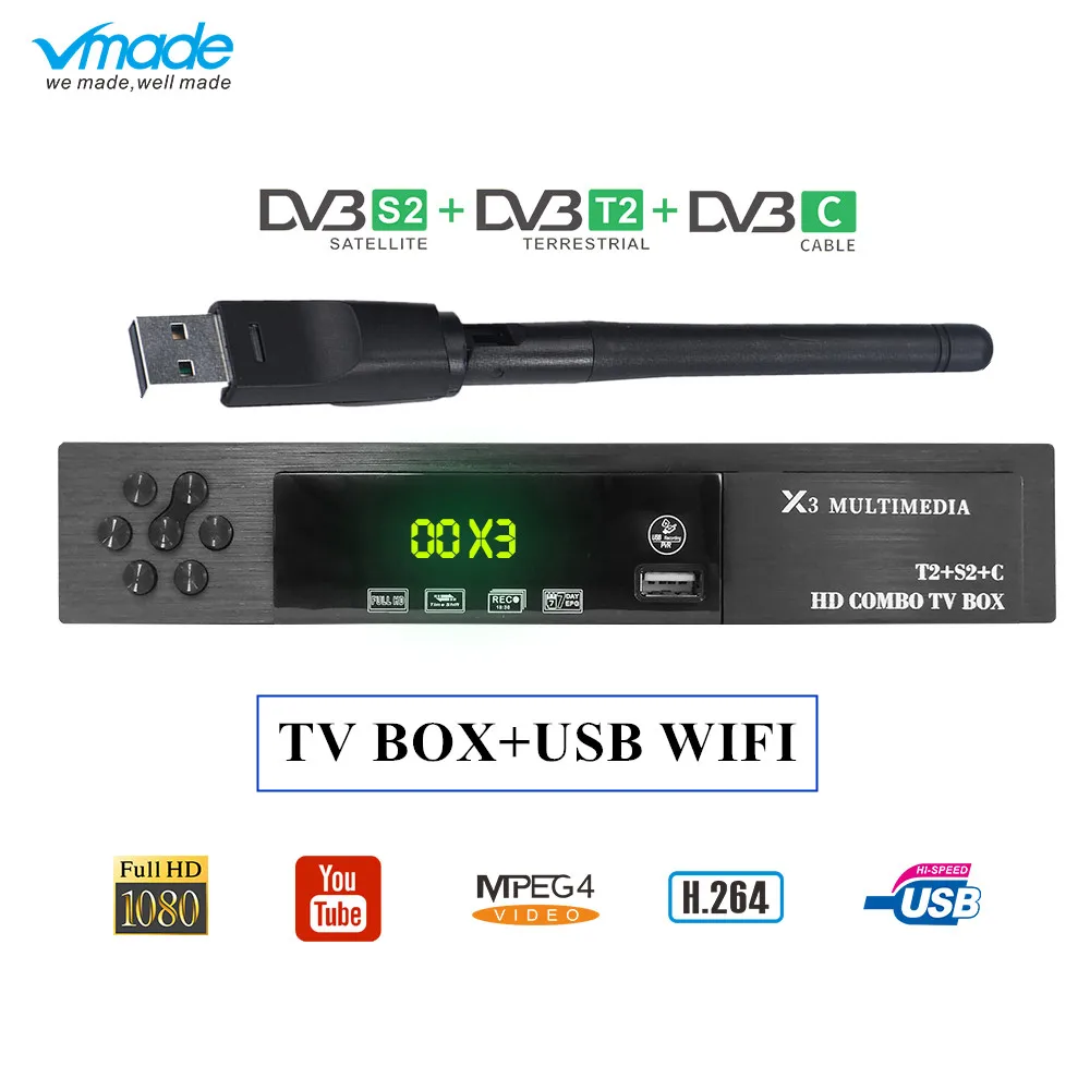 

vmade X3 Combo dvb-t2 wifi receiver dvb-C dvb-S2 satellite receiver powervu autoroll supports CS Protocol cccam AC3 Wifi Iks Tv