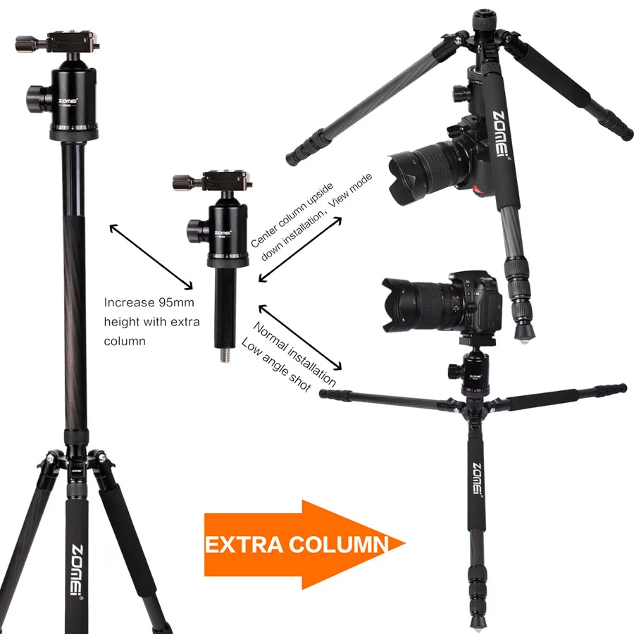 

ZOMEI Z888C Camera Tripod Stand Holder Carbon Fiber Cameras Monopod For DSLR Camera Professional Travel Tripods With Ball head