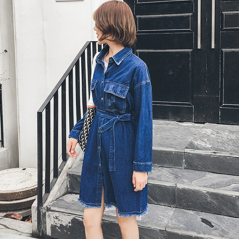 Plus Size Dresses For Women 4XL 5XL 2018 Autumn Vintage Denim Dress Lace Up Single Breasted Shirt Dress Fringe Jean Vestido Midi