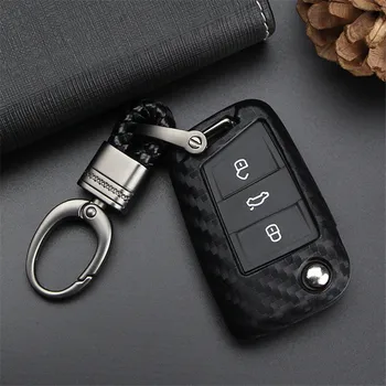 

Silicone Carbon Fiber Key Case Cover For VW Polo Golf 7 Tiguan For Skoda Octavia Kodiaq Karoq For SEAT Ateca Leon Ibiza 2015