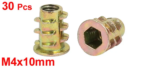 UXCELL Лидер продаж 30 шт. M4x10mm M5x10mm M6x10mm оцинкованный шестигранный винт с резьбой вставки гайки для дерева - Цвет: M4 x 10mm