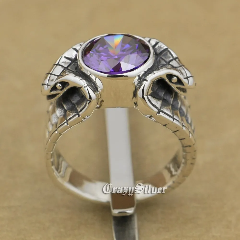 

crystal Purple CZ 925 Sterling Silver King Cobra Snake Ring 9K033 US Size 7.5 to 13