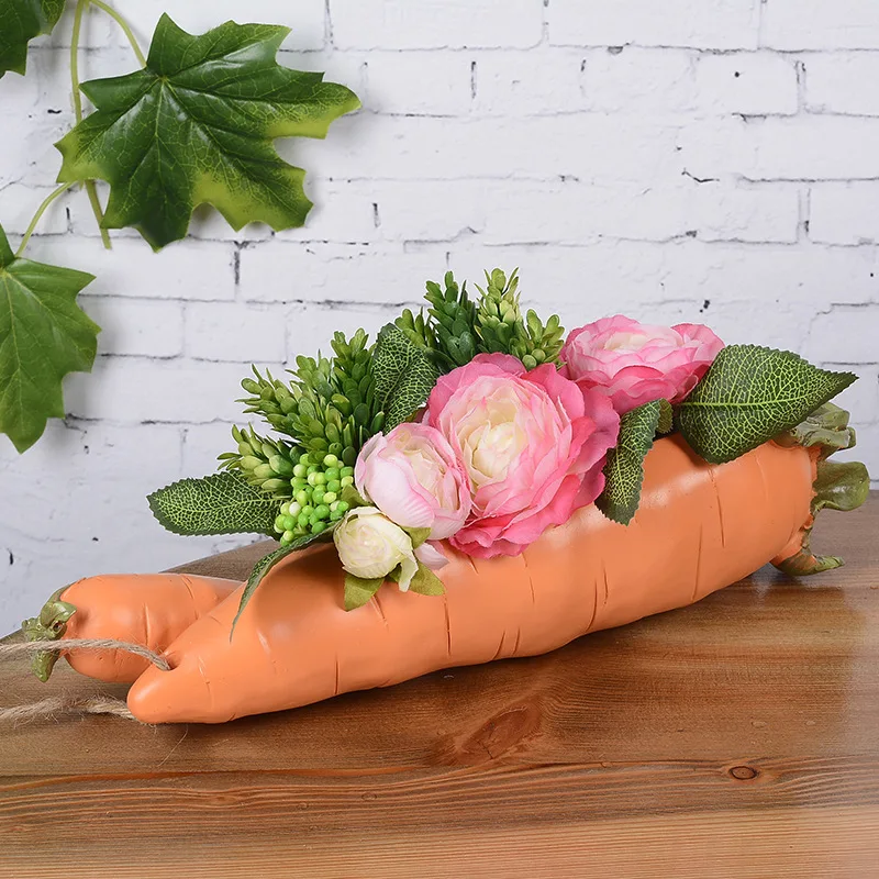 Creative Carrot Ornaments Resin Potted Artificial Flowers Set Home