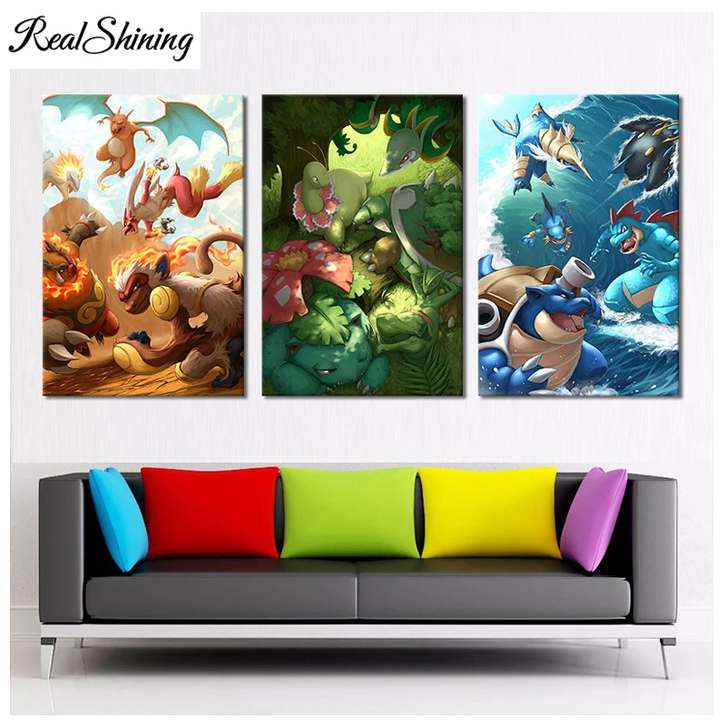 

3Pcs 5d DIY square/round Diamond Painting Pokemon Poster Anime Pocket Monster Full Embroidery Sale Rhinestone For kids FS6173