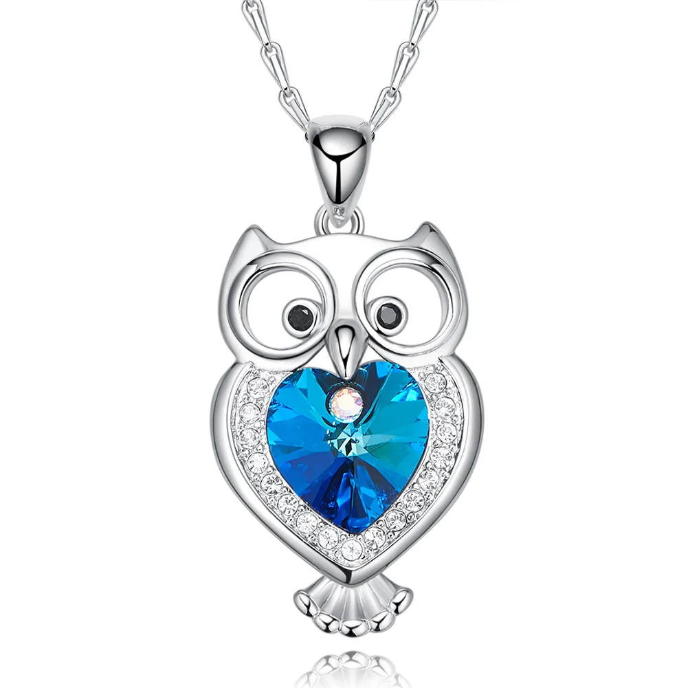 

Heezen Blue Owl Shape Pendants Necklace Australian Rhinestone Paved Fashion Jewelry Statement Necklace Gifts for Women Accessory