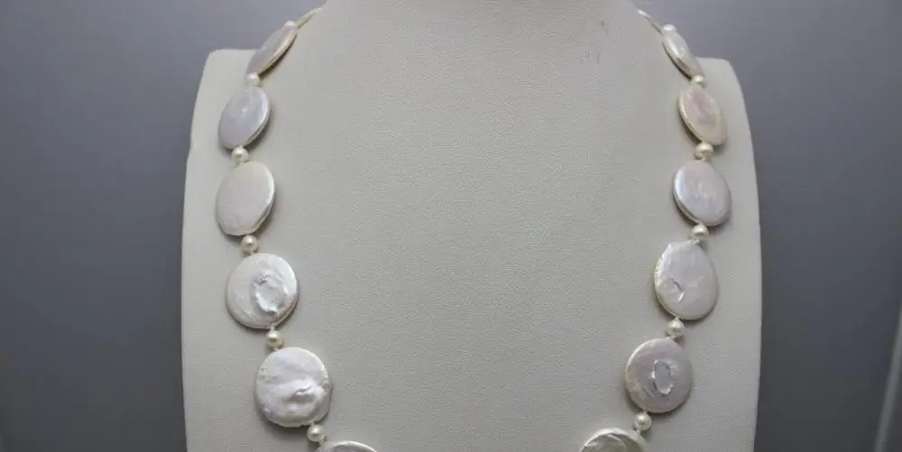 

20INCH white Coin-shaped fresh water pearl necklace 18.8mm-22mm a(5.18)