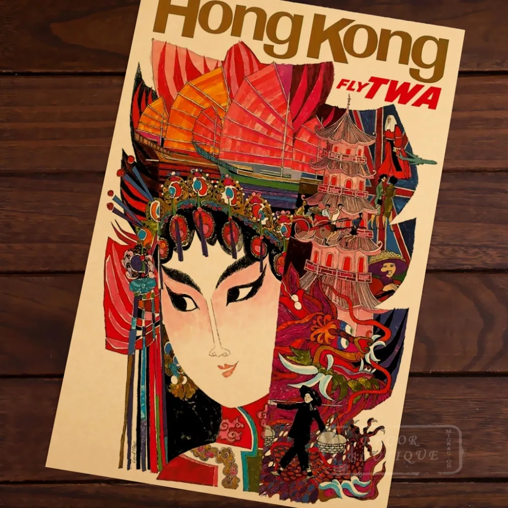 

Hong Kong TWA Airline Travel Landscape Vintage Retro Poster Decorative Wall Canvas Painting Stickers Posters Bar Home Decor Gift