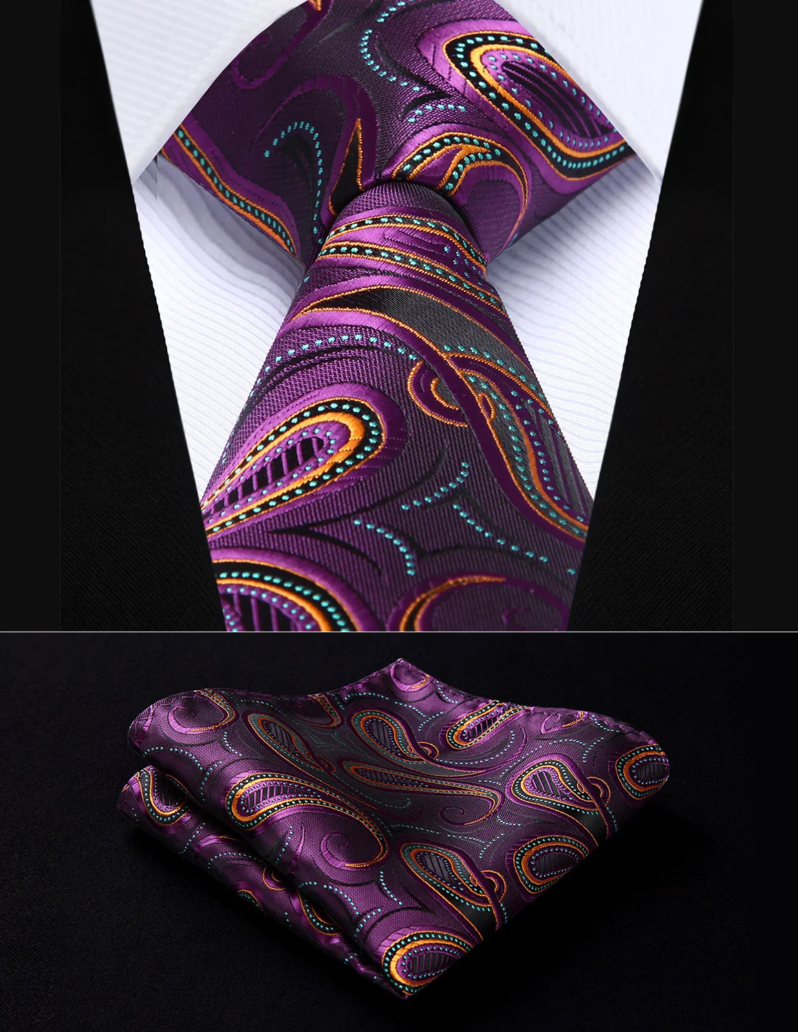 HISDERN Corbatas Hombre Paisley Corbata de Solido Color Clasico y Pañuelo de Bolsillo para Wedding Fiesta 