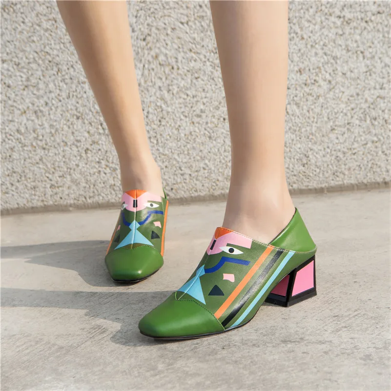 FEDONAS Fashion Prints Women Synthetic Leather High Heels Party Wedding Shoes Woman Square Toe Spring Summer Basic Pumps