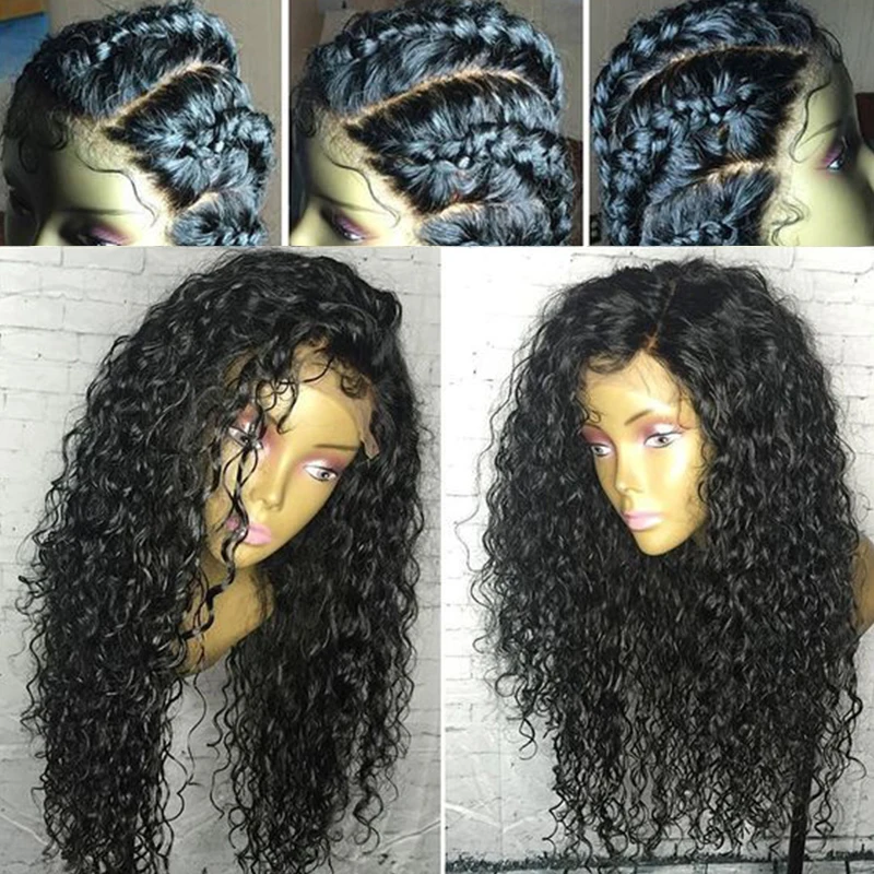 Полный кружево человеческие волосы Искусственные парики для Женский, Черный Короткие Свободные Вьющиеся передние волосы на кружеве