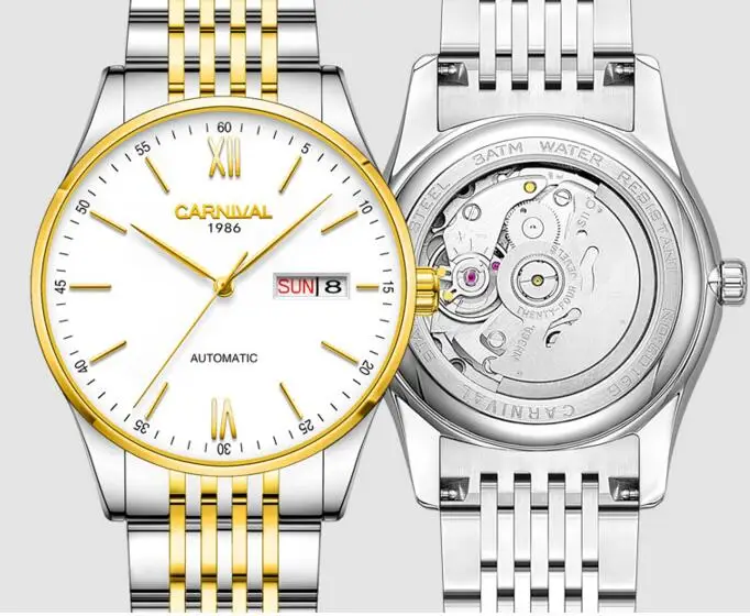 

Carnival Men Automatic Watch Japan Top Movement 24Jewels Day Date Mechanical Watch Men Business Watch Luxury Gift