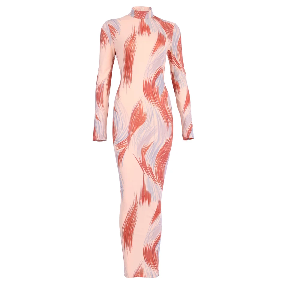 New Fashion Graphic Paint Optical Illusion Maxi Dress Women Mock Neck Long  Sleeve Stretch KylieJenner Printed Stunning Gown - AliExpress 200000345