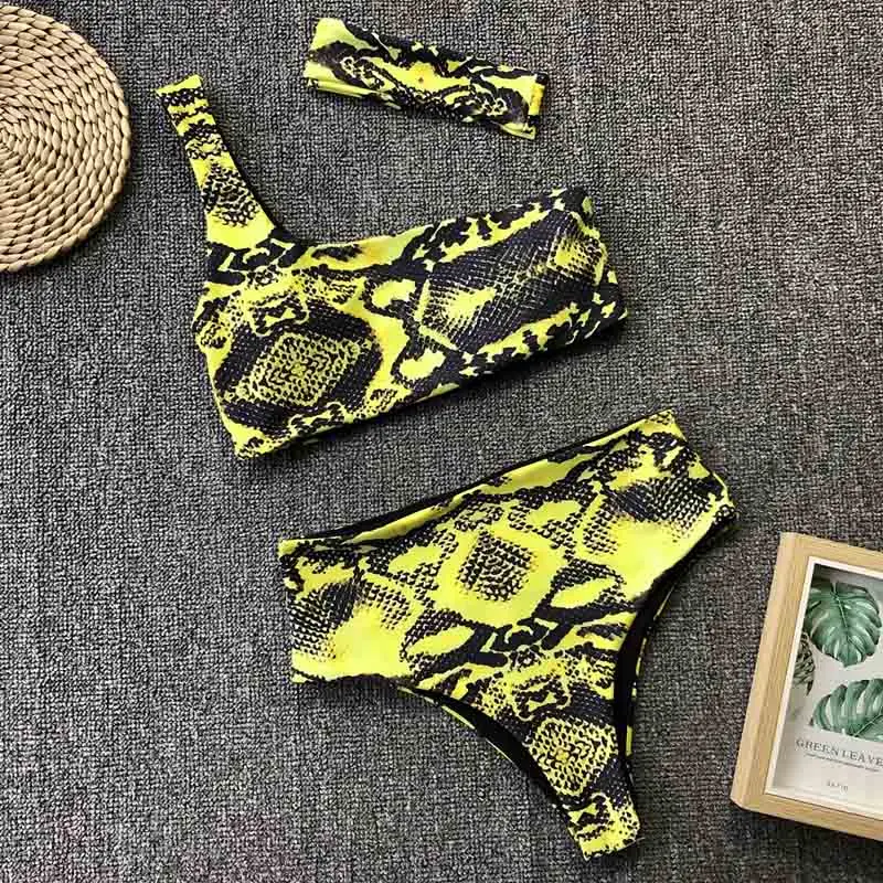 

Sexy Snake Print Swimsuit Female 2019 New High Waist Bikini One Shoulder Push up Thong Swimwear Women bathing suit Summer