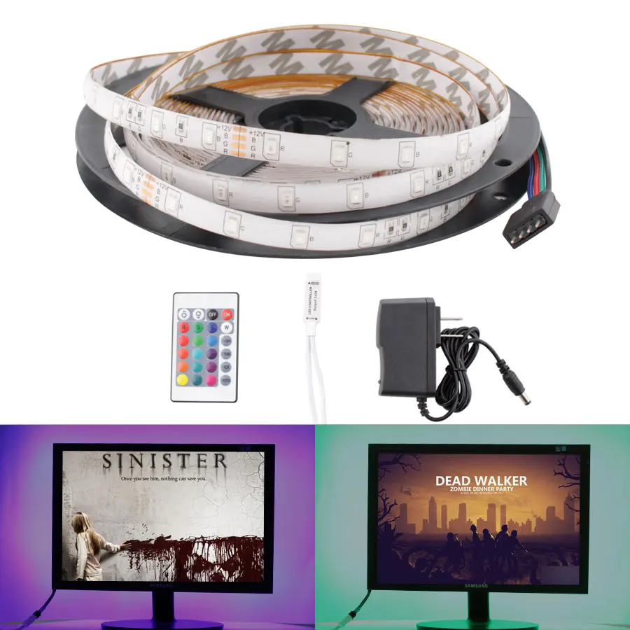 

RGB LED Strip 12 V Flexible Light 2835 5M Waterproof 12V Led Strip Tape ledstrip Rope IR Remote Control Power Adapter full set