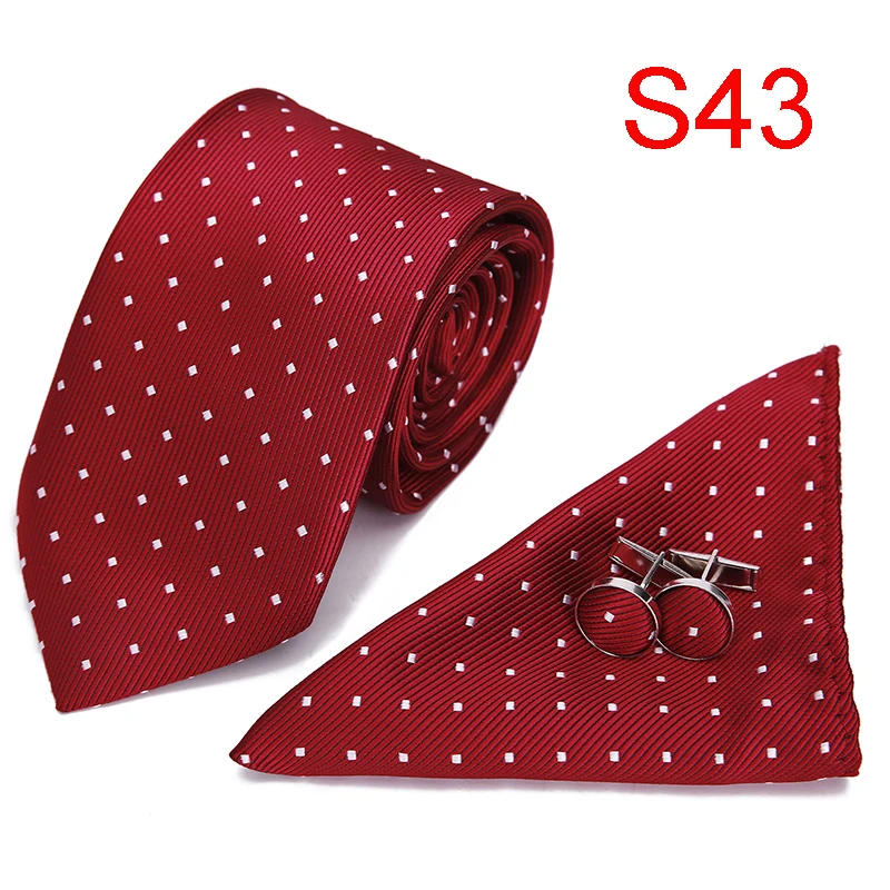 

2019 New Red plaid Geometric Tie Hanky Cufflinks Sets Silk Ties men Formal Wedding Party Groom Silk Jacquard Woven neck tie suit