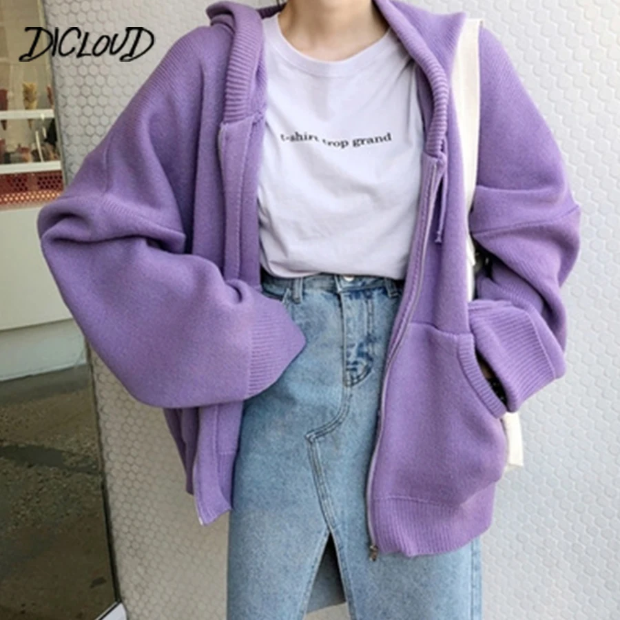 

Korea Loose Sweater Woman 2018 Autumn Simple Solid Color Hooded Knit Cardigan Elegant Bat Sleeve Long Cardigan Winter Coat