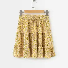 Прерия шик богемная юбка с цветочным принтом юбки с рюшами повседневные Мини летние юбки пляжная Высокая талия Feminino желтые цветы