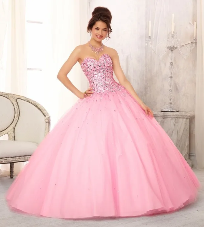 

Sweetheart Crystal Ball Gown 2018 Quinceanera Dresses Vestido De 15 Anos De Debutante Pink Prom Gown