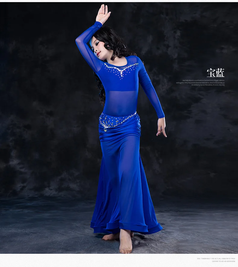 Танцора жизнеспособность Новое поступление 2017 года танец живота костюмы одежда с длинным рукавом Diamond пряжи живота платье для танцев для