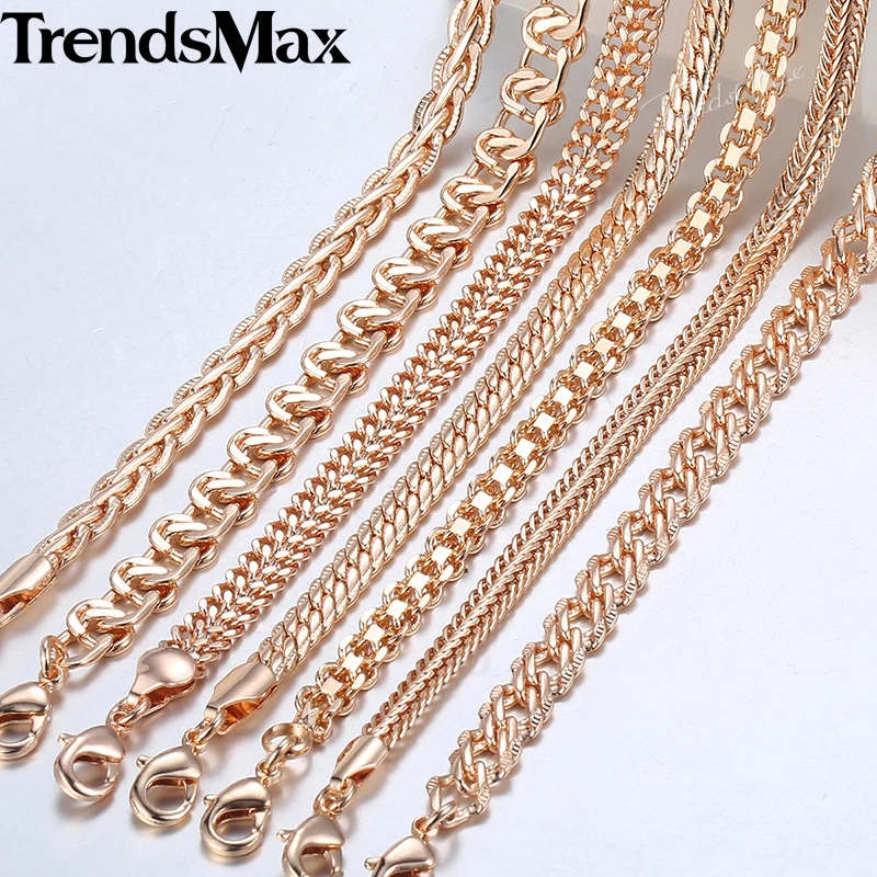 

Necklaces 7Pcs/Lot 585 Rose Gold Color Curb Weaving Chains Necklace for Women Men Fashion Wholesale Jewelry 50cm60cm CNN1A