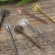 Античные бронзовые/Золотые/серебряные/черные заколки для волос с 15 мм подушка в цветочек лоток, ювелирные изделия Аксессуары 100 шт