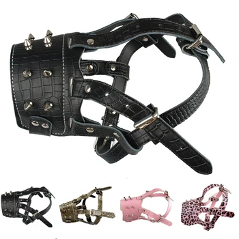 

Spiked Rivets Studded Genuine Leather Dog Muzzle Mouth Mask Prevent Bite for Pitbull Boxer Pet Muzzle Anti Bite for Big Dog