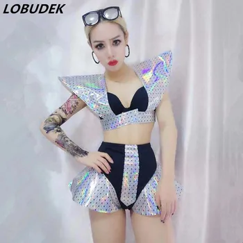 

Nightclub Female singer DJ DS costumes Bar Party Leading dancer Jazz Hip Hop stage performance outfits silvery black sexy suits