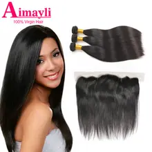 7A Grade Unprocessed Virgin Brazilian Hair Bundles With Lace Frontal Brazilian Straight Hair Lace Frontal Closure With Bundles