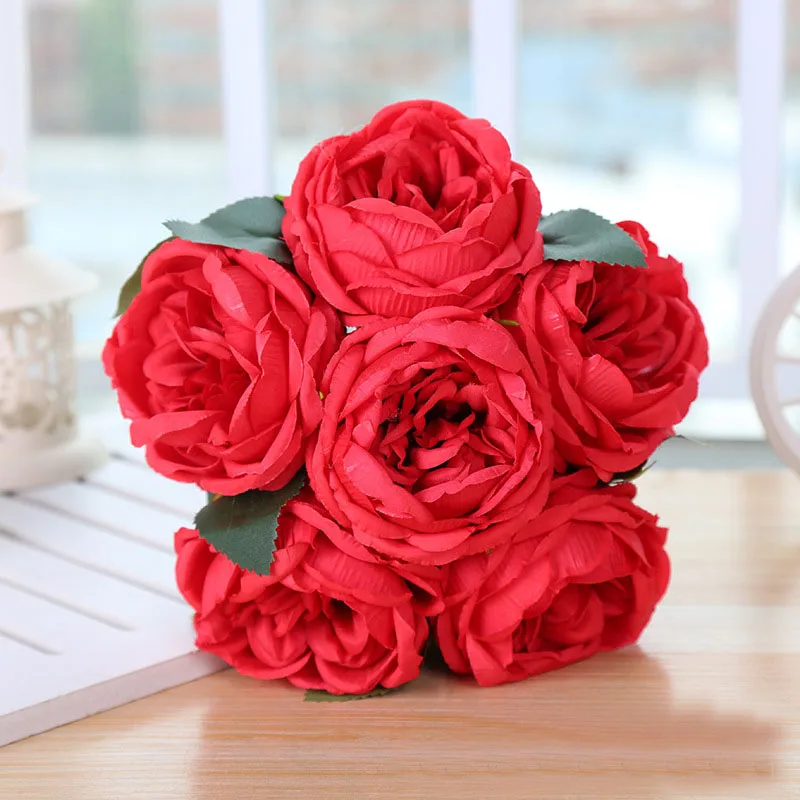 YO CHO Свадебный букет Шелковая Красная Роза Пион искусственный цветок розовый белый свадебный букет для невесты подружки невесты свадебные принадлежности - Цвет: Rose Red Bouquet