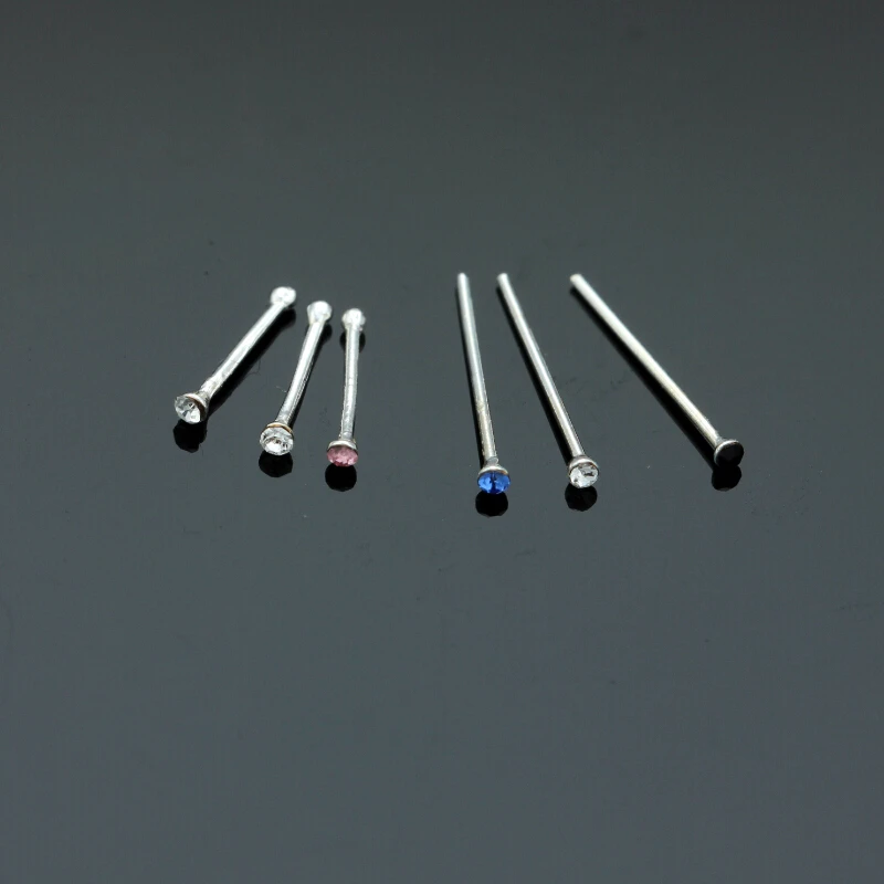 

925 Sterling silver glue set nose stud piercing nose 1.2mm mix color crystal