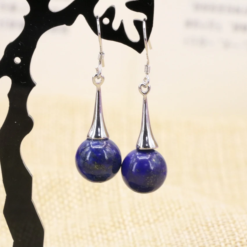 

12 type original diy dangle long earring for women natural lapis lazuli jades chalcedony calaite round oval stone eardrop B3145