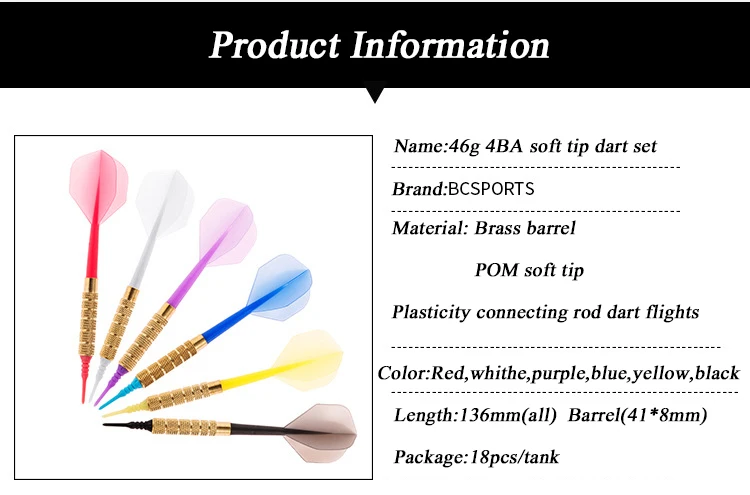 Bcsports красочные медный дротик набор в баночке для электронный дартс; 18 шт./упак