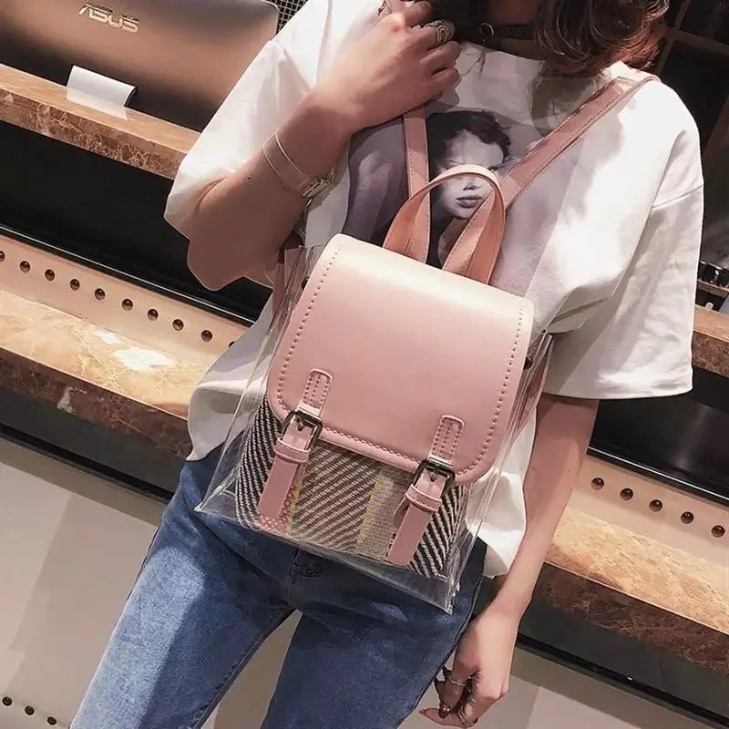 

New Cute Clear Transparent Women Backpacks PVC Jelly Color Satchel Student Fashion Teenage Girls Bags For School Backpack 2019