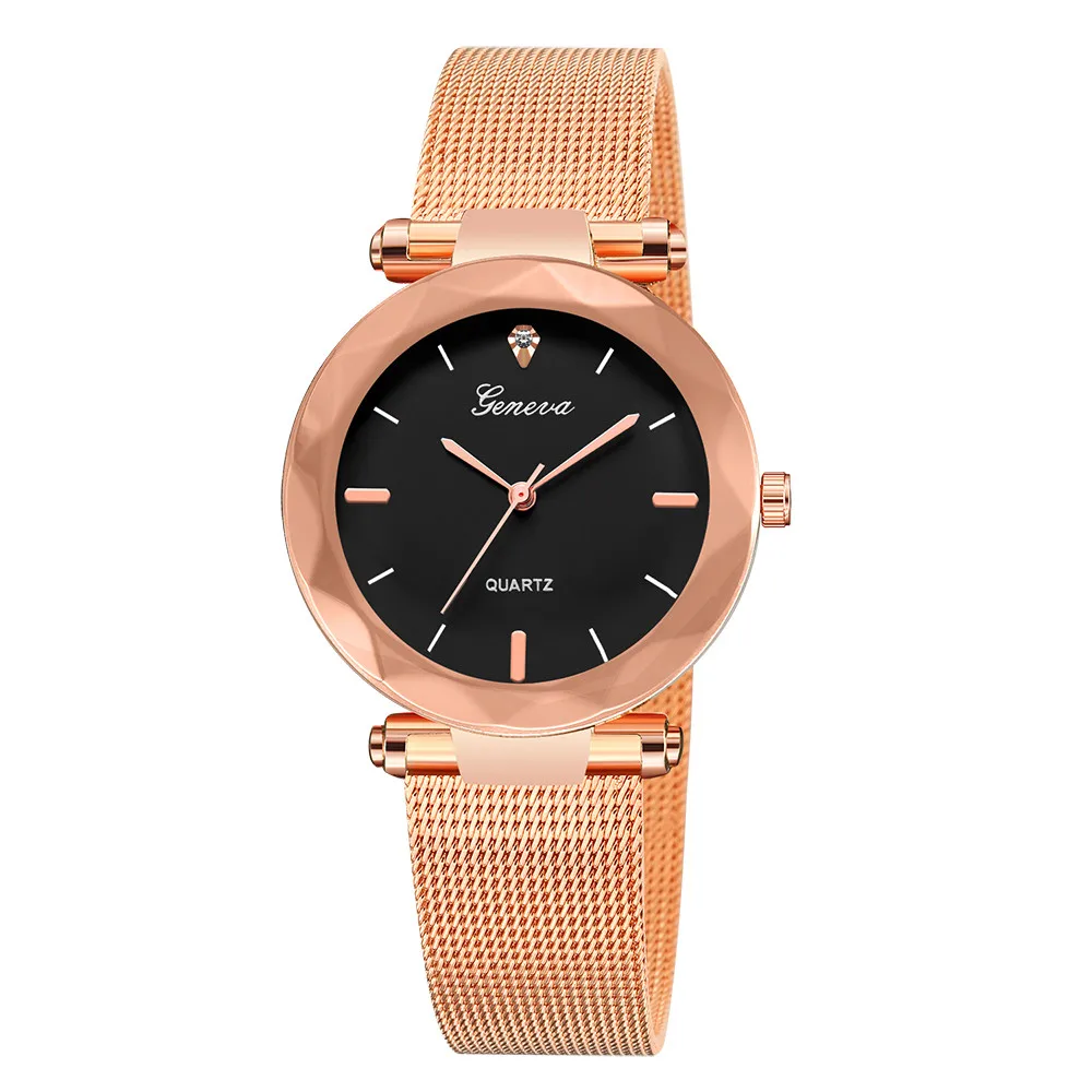

Geneva Luxury Rose Gold Women Watches Crystal Female Stainless Steel Mesh Quartz Wrist Watch Montre Femme Exquisite Ladies Watch