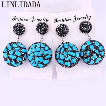 

5Pair Natural Howlite Stone Pave Rhinestone Beads Round Charm Dangle Earrings For Women