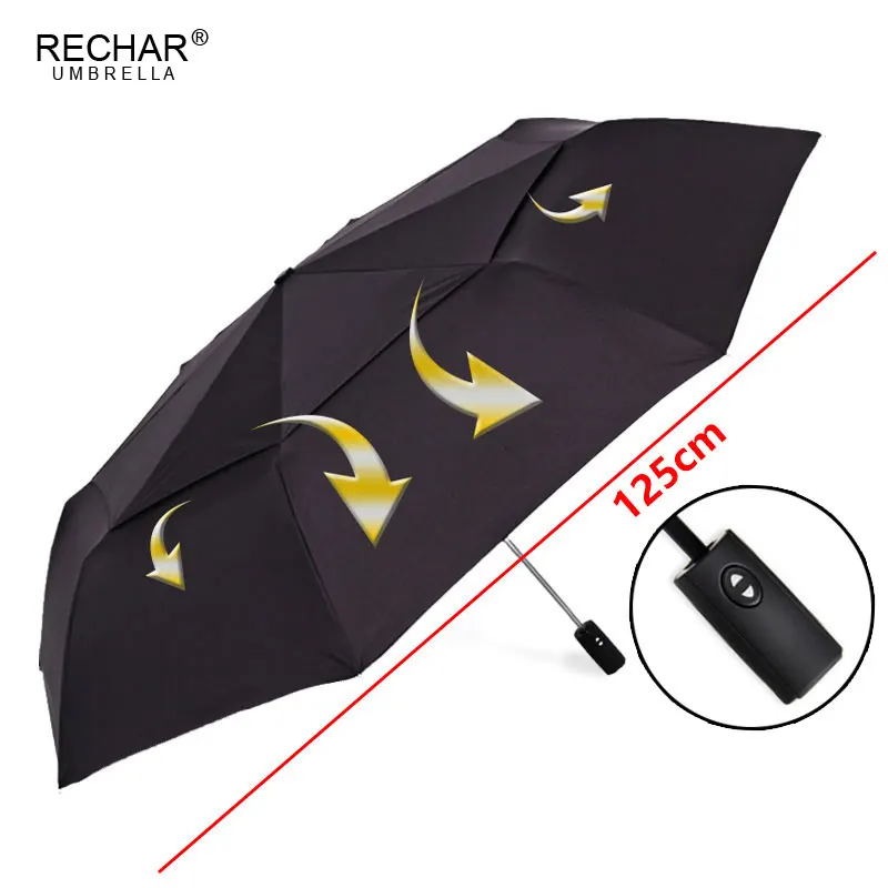 Comprar RECHAR marca grande automático de calidad de doble capa paraguas de lluvia de las mujeres 3 Foldding a prueba de viento grande 125 cm paraguas al aire libre de los hombres de la mujer